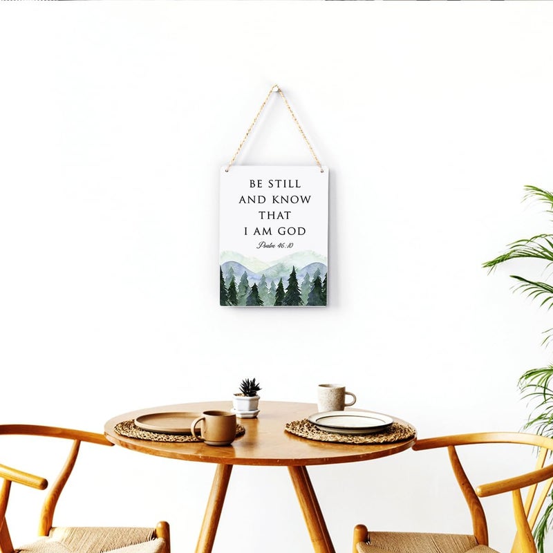 BELLOWDEER Inspirational Decor Be Still and Know That I am God Psalm 46:10 Christian Gifts Bible Verse Wall Art Scripture Wooden Hanging Sign for Modern Home Office Bathroom Bedroom Decoration 8 x 10 Inches - Image 4